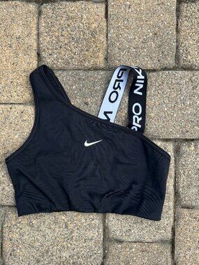 Nike Pro Black Asymmetric One Shoulder Sports Bra Size S